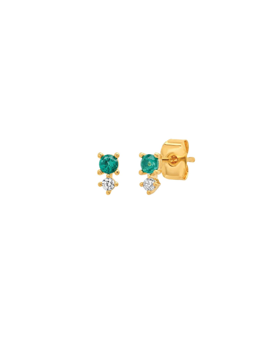 Quiet Icon-Double Emerald CZ Stud-Earrings-14k Gold Vermeil, Cubic Zirconia-Blue Ruby Jewellery-Vancouver Canada