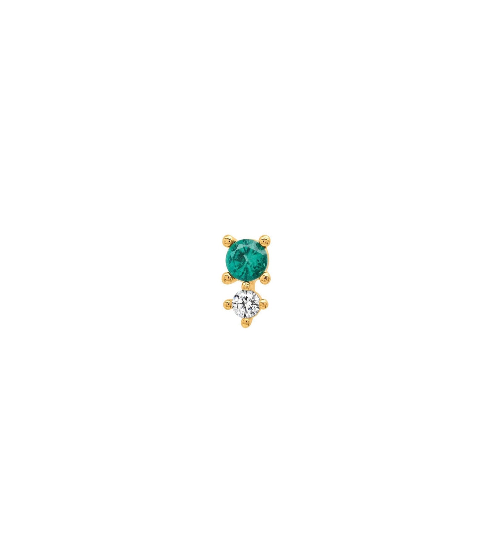 Quiet Icon-Double Emerald CZ Stud-Earrings-14k Gold Vermeil, Cubic Zirconia-Blue Ruby Jewellery-Vancouver Canada