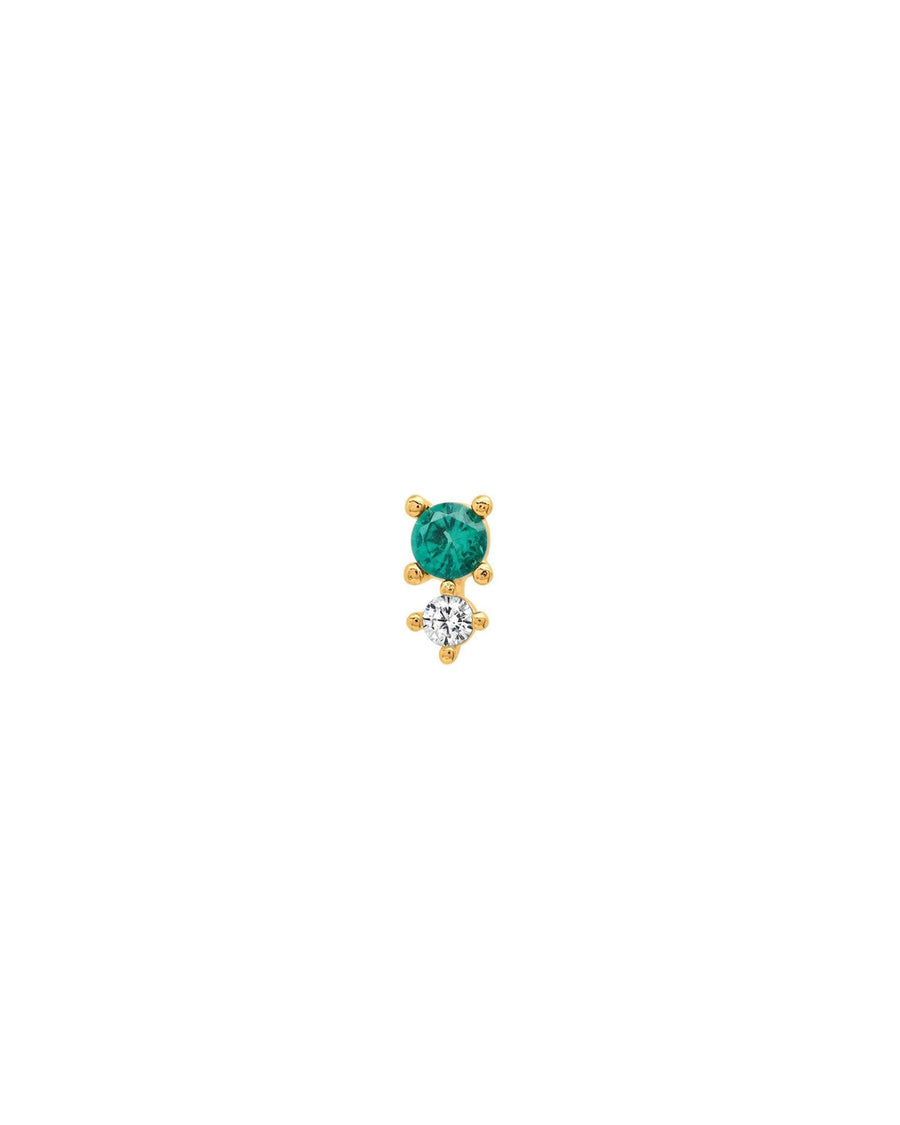 Quiet Icon-Double Emerald CZ Stud-Earrings-14k Gold Vermeil, Cubic Zirconia-Blue Ruby Jewellery-Vancouver Canada