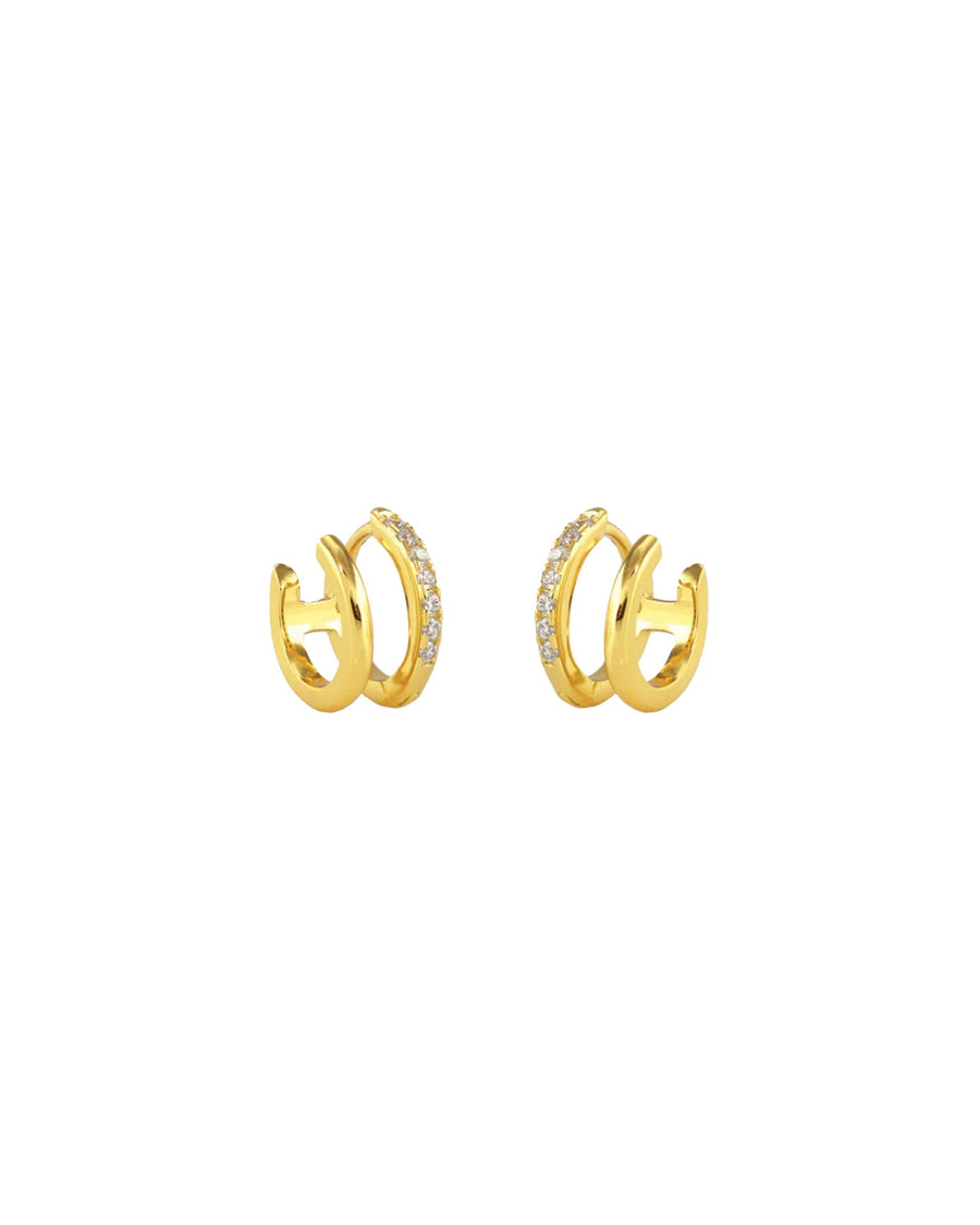 Kris Nations-Double Pave Huggies-Earrings-18k Gold Vermeil, Cubic Zirconia-Blue Ruby Jewellery-Vancouver Canada
