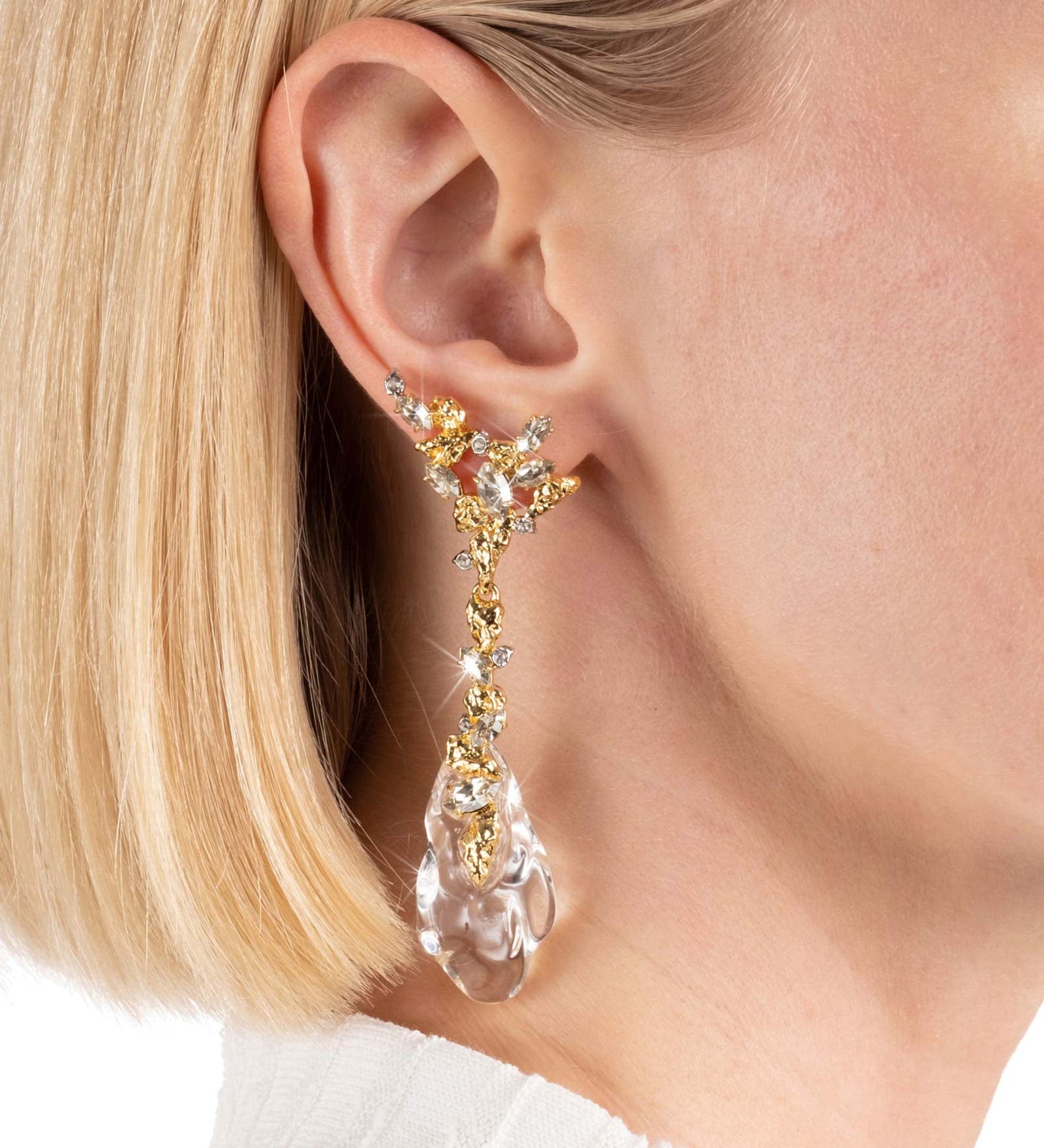 Alexis Bittar-Dream Rain Post Drop Earring-Earrings-14k Gold Plated, Clear Lucite-Blue Ruby Jewellery-Vancouver Canada