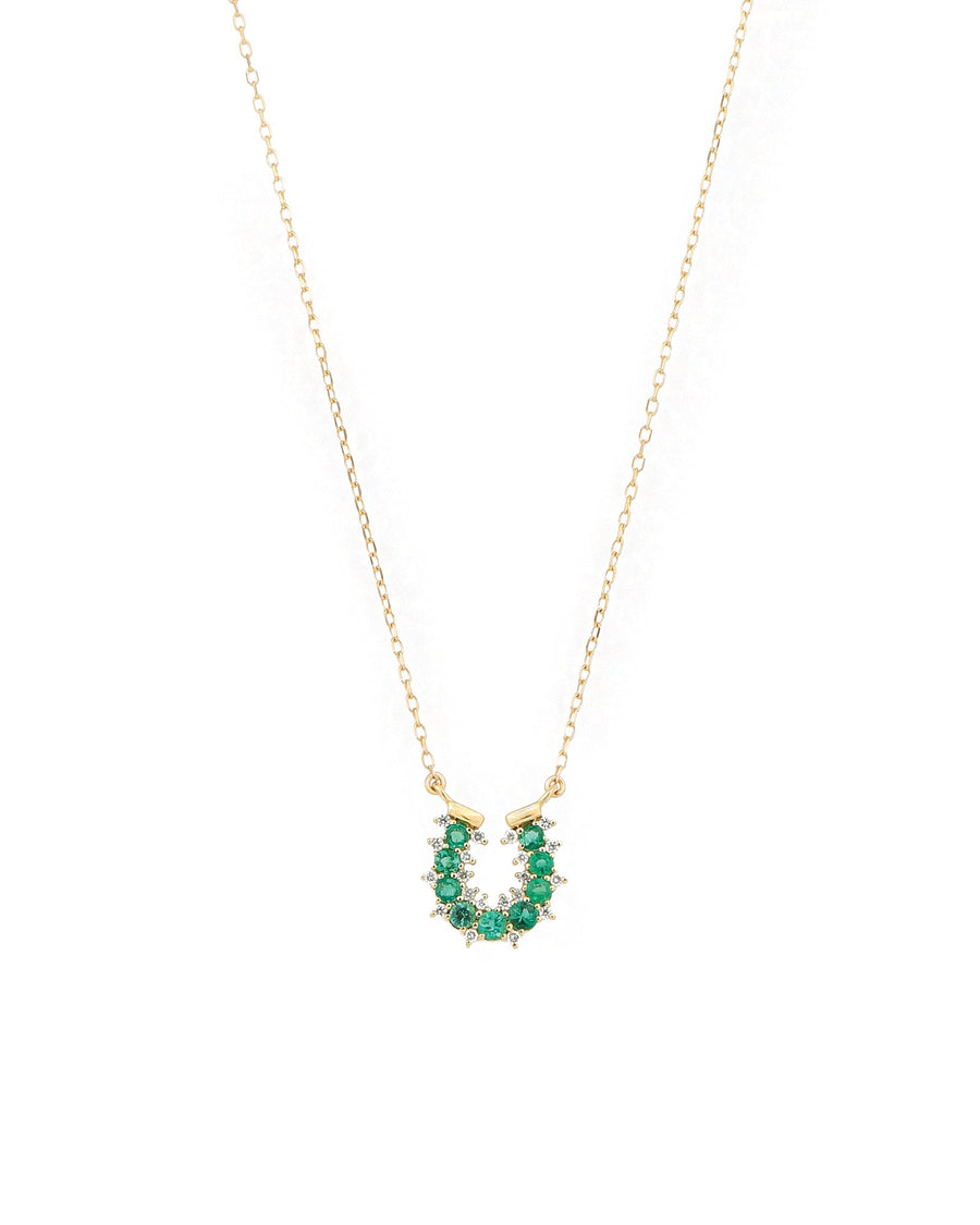 Adina Reyter-Emerald + Diamond Horseshoe Necklace-Necklaces-14k Yellow Gold, Diamond-Blue Ruby Jewellery-Vancouver Canada