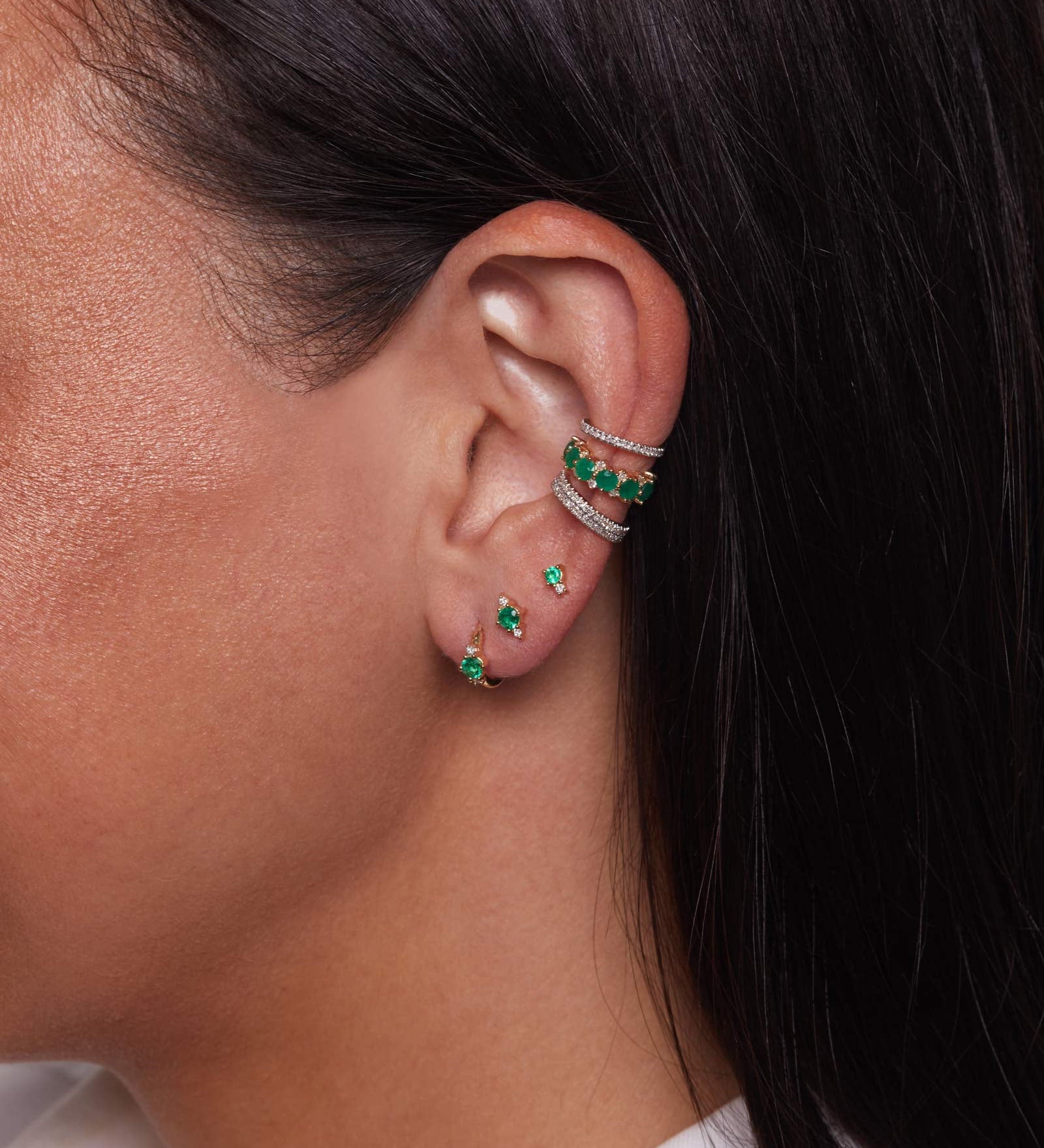 Adina Reyter-Emerald + Diamond Trio Studs-Earrings-14k Yellow Gold, Diamond-Blue Ruby Jewellery-Vancouver Canada