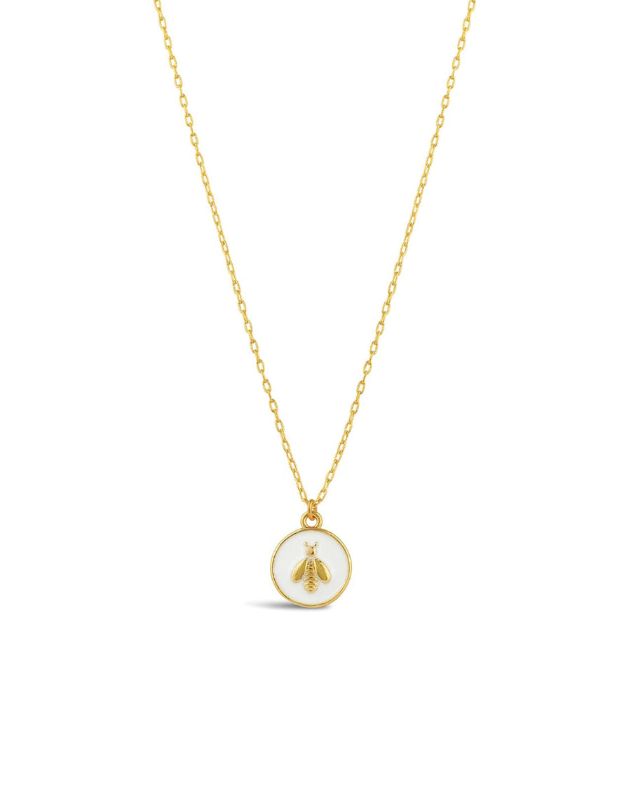 La Vie Parisienne-Enamel Bee Necklace-Necklaces-14k Gold Plated, White Enamel-Blue Ruby Jewellery-Vancouver Canada