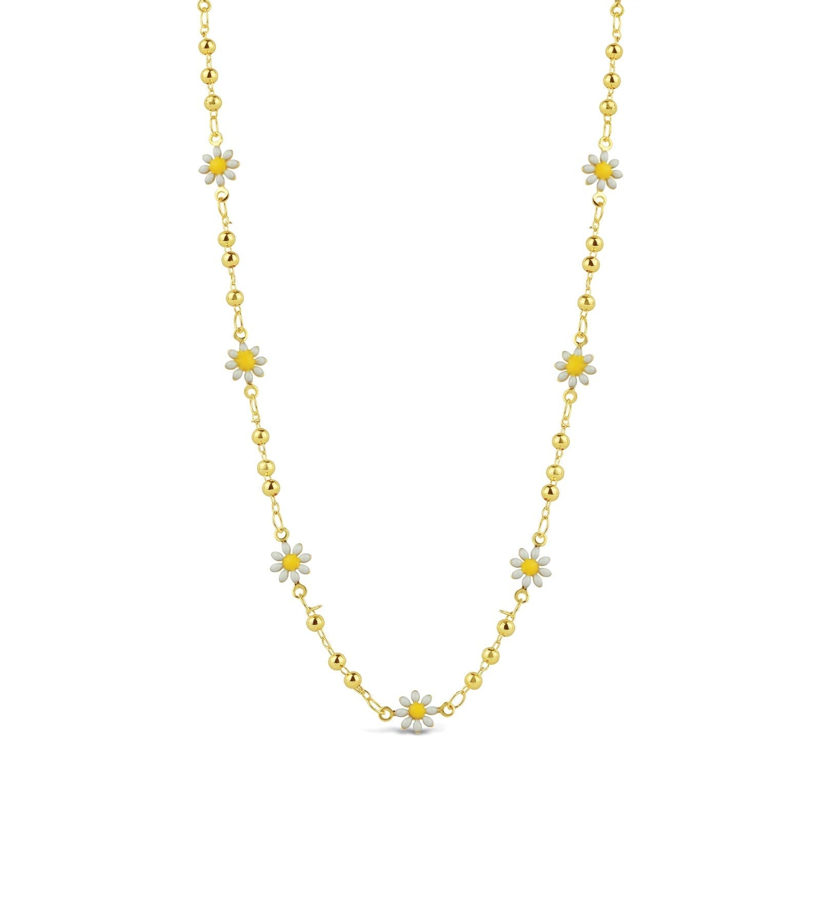 La Vie Parisienne-Enamel Daisy Ball Chain Necklace-Necklaces-14k Gold Plated, White Enamel, Yellow Enamel-Blue Ruby Jewellery-Vancouver Canada