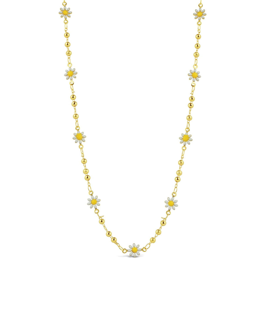 La Vie Parisienne-Enamel Daisy Ball Chain Necklace-Necklaces-14k Gold Plated, White Enamel, Yellow Enamel-Blue Ruby Jewellery-Vancouver Canada