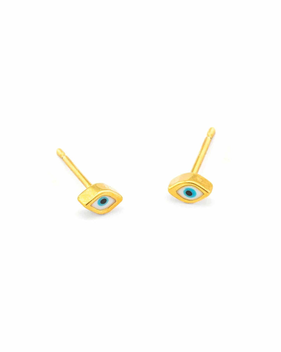 Tai-Enamel Evil Eye Studs-Earrings-Gold Plated, White Enamel, Blue Enamel-Blue Ruby Jewellery-Vancouver Canada