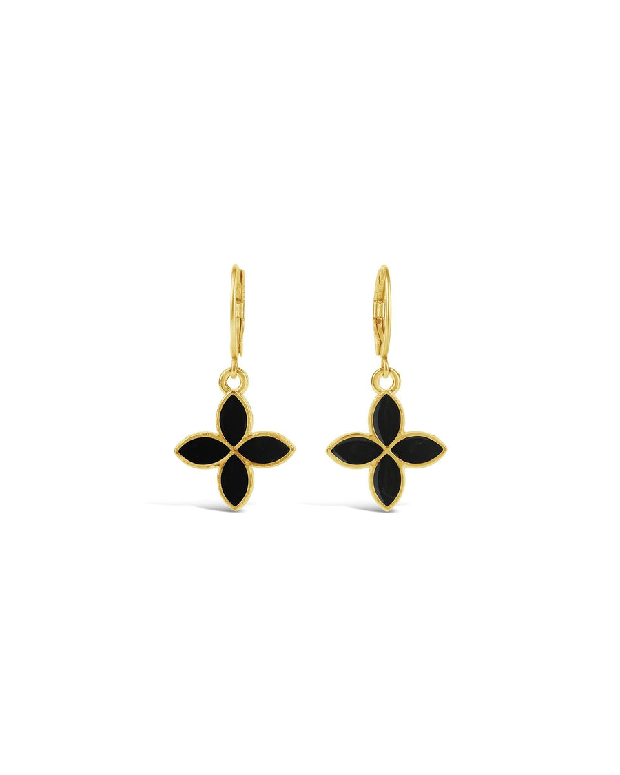 La Vie Parisienne-Enamel Four Petal Hooks-Earrings-14k Gold Plated, Black Enamel-Blue Ruby Jewellery-Vancouver Canada