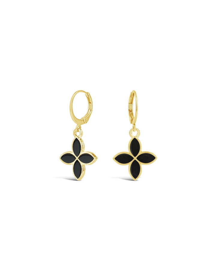 La Vie Parisienne-Enamel Four Petal Hooks-Earrings-14k Gold Plated, Black Enamel-Blue Ruby Jewellery-Vancouver Canada