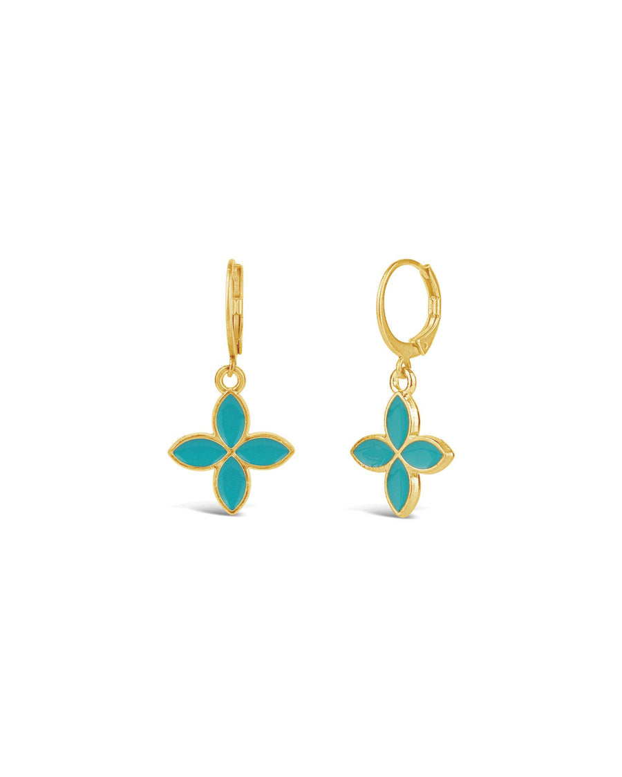 La Vie Parisienne-Enamel Four Petal Hooks-Earrings-14k Gold Plated, Sky Enamel-Blue Ruby Jewellery-Vancouver Canada