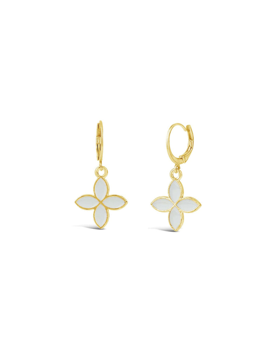 La Vie Parisienne-Enamel Four Petal Hooks-Earrings-14k Gold Plated, White Enamel-Blue Ruby Jewellery-Vancouver Canada