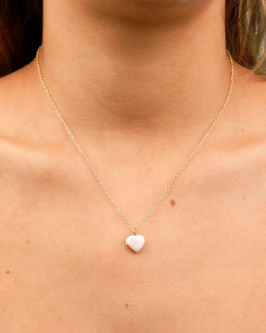 Kris Nations-Enamel Heart Locket-Necklaces-18k Gold Vermeil, Pink Enamel-Blue Ruby Jewellery-Vancouver Canada
