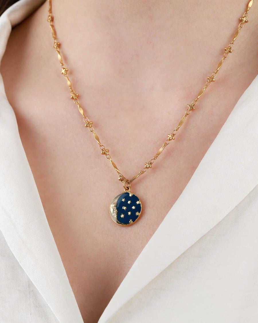 La Vie Parisienne-Enamel Moon Necklace-Necklaces-14k Gold Plated, Navy Enamel-Blue Ruby Jewellery-Vancouver Canada