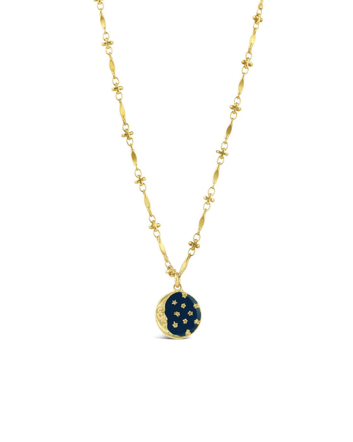 La Vie Parisienne-Enamel Moon Necklace-Necklaces-14k Gold Plated, Navy Enamel-Blue Ruby Jewellery-Vancouver Canada