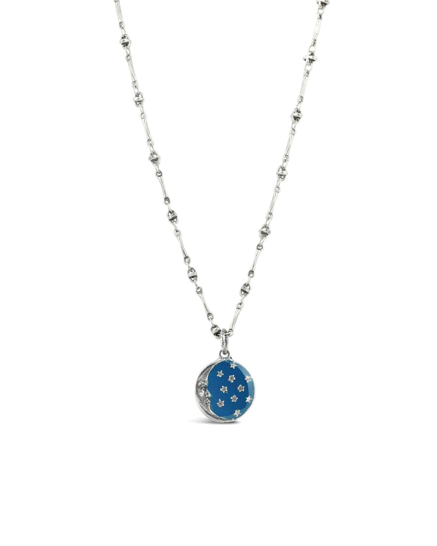La Vie Parisienne-Enamel Moon Necklace-Necklaces-Sterling Silver Plated, Navy Enamel-Blue Ruby Jewellery-Vancouver Canada