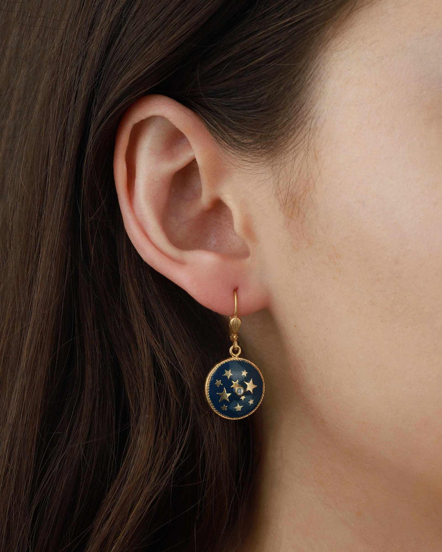 La Vie Parisienne-Enamel Stars Hooks-Earrings-14k Gold Plated-Navy Enamel-Blue Ruby Jewellery-Vancouver Canada