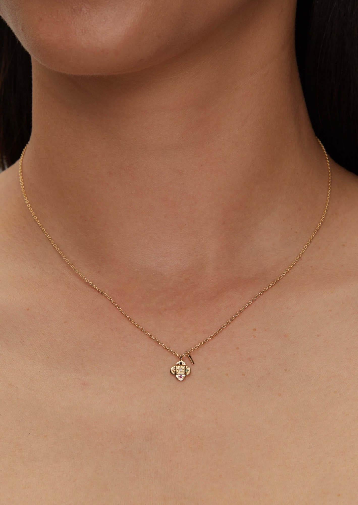 Scosha Endless Knot Necklace 10k Yellow Gold Diamond Blue Sapphire Peach Sapphire Pink Sapphire Emerald Blue Ruby Jewellery