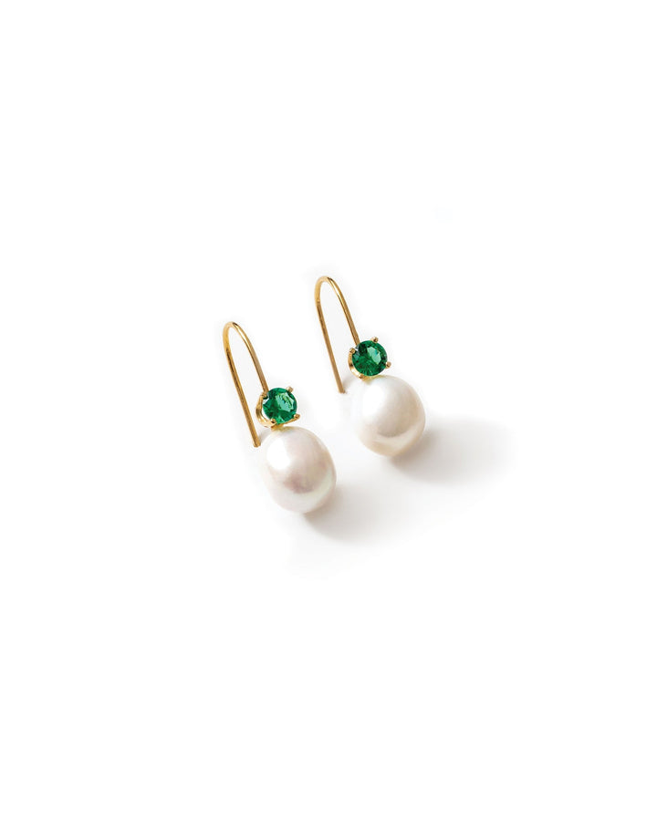 Wolf Circus-Erin Earrings-Earrings-Gold Plated, Synthetic Green Emerald, Freshwater Pearl-Blue Ruby Jewellery-Vancouver Canada