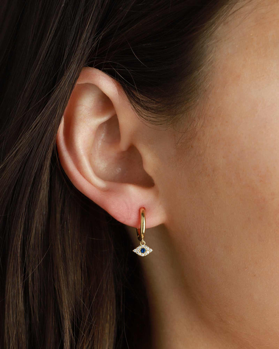 Tai-Evil Eye Charm Huggies I 12mm-Earrings-Gold Plated-Blue Ruby Jewellery-Vancouver Canada