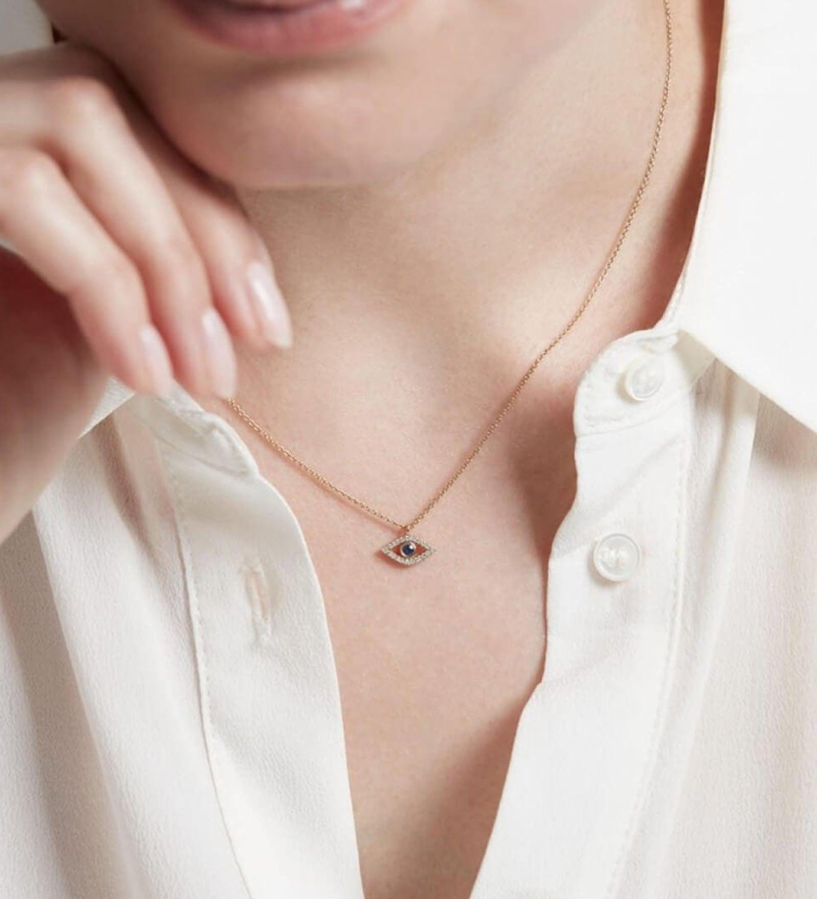 Quiet Icon-Evil Eye CZ Necklace-Necklaces-14k Gold Vermeil, White Cubic Zirconia. Blue Cubic Zirconia-Blue Ruby Jewellery-Vancouver Canada