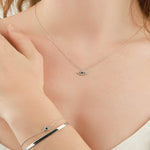 Quiet Icon-Evil Eye CZ Necklace-Necklaces-Rhodium Plated Sterling Silver, White Cubic Zirconia, Blue Cubic Zirconia-Blue Ruby Jewellery-Vancouver Canada