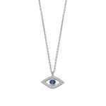 Quiet Icon-Evil Eye CZ Necklace-Necklaces-Rhodium Plated Sterling Silver, White Cubic Zirconia, Blue Cubic Zirconia-Blue Ruby Jewellery-Vancouver Canada