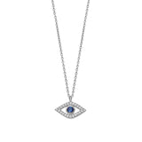 Quiet Icon-Evil Eye CZ Necklace-Necklaces-Rhodium Plated Sterling Silver, White Cubic Zirconia, Blue Cubic Zirconia-Blue Ruby Jewellery-Vancouver Canada
