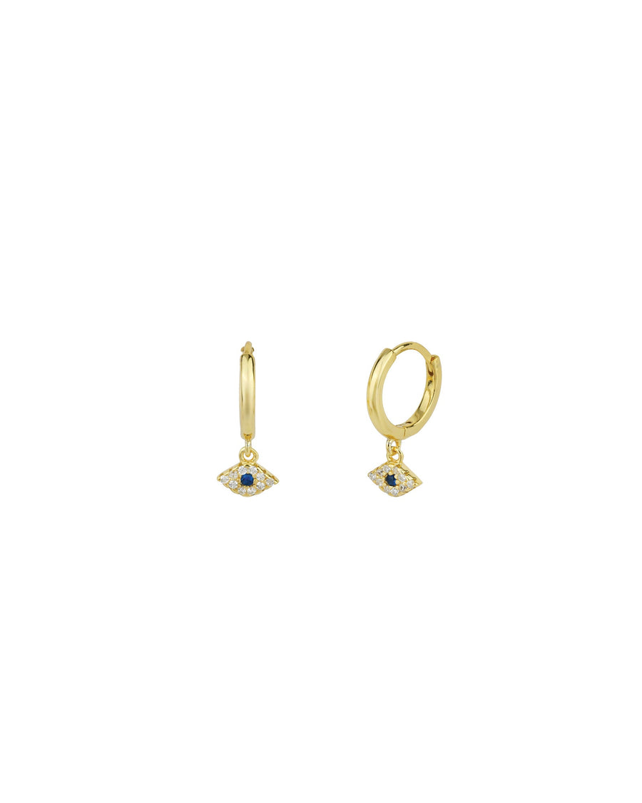 Quiet Icon-Evil Eye Drop CZ Huggies-Earrings-14k Gold Vermeil, Cubic Zirconia-Blue Ruby Jewellery-Vancouver Canada