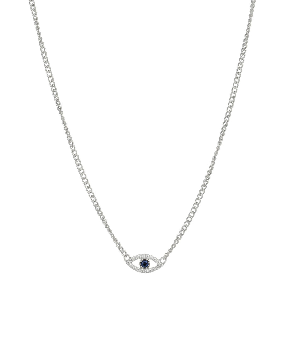 Quiet Icon-Evil Eye Pave Curb Necklace-Necklaces-Rhodium Plated Sterling Silver, Cubic Zirconia-Blue Ruby Jewellery-Vancouver Canada