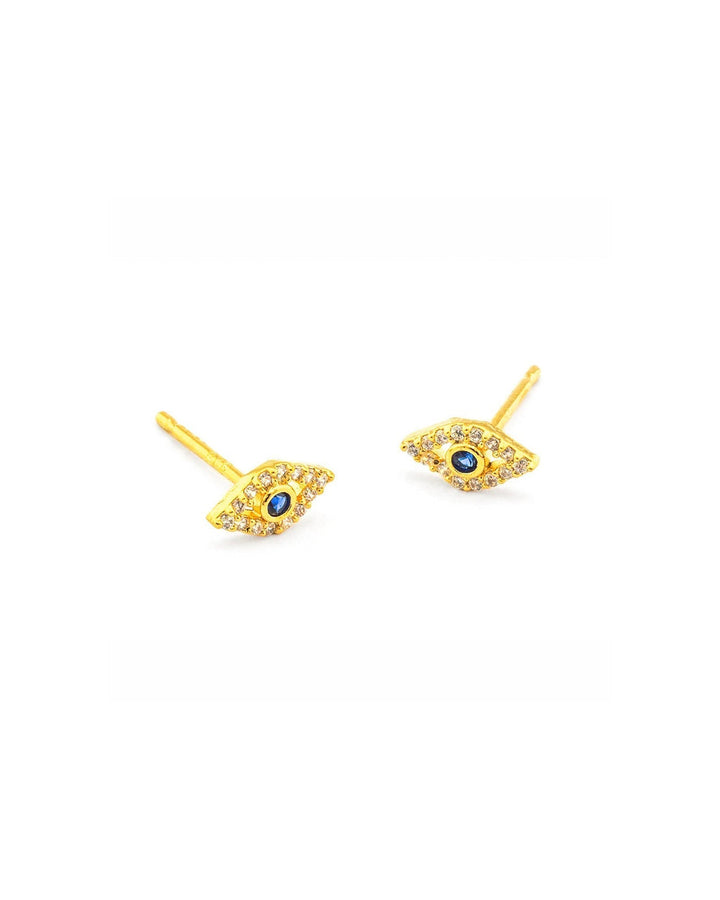 Tai-Evil Eye Studs-Earrings-Gold Plated, Blue Cubic Zirconia, White Cubic Zirconia-Blue Ruby Jewellery-Vancouver Canada