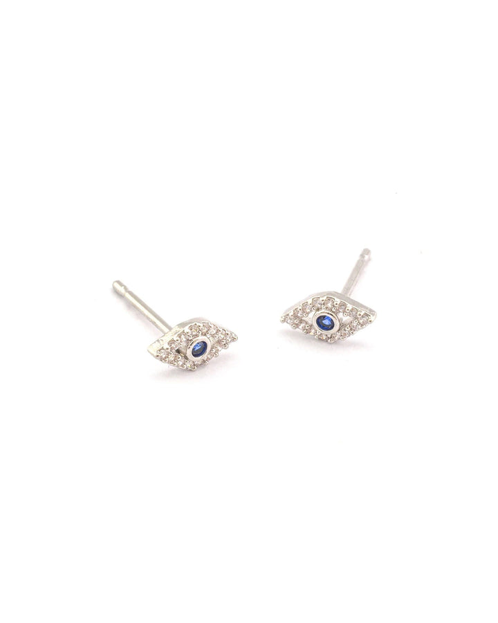 Tai-Evil Eye Studs-Earrings-Silver Plated, Blue Cubic Zirconia, White Cubic Zirconia-Blue Ruby Jewellery-Vancouver Canada