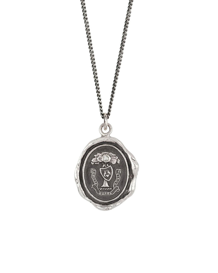 Pyrrha-Family Above All Talisman-Necklaces-Oxidized Sterling Silver, Diamond-Blue Ruby Jewellery-Vancouver Canada