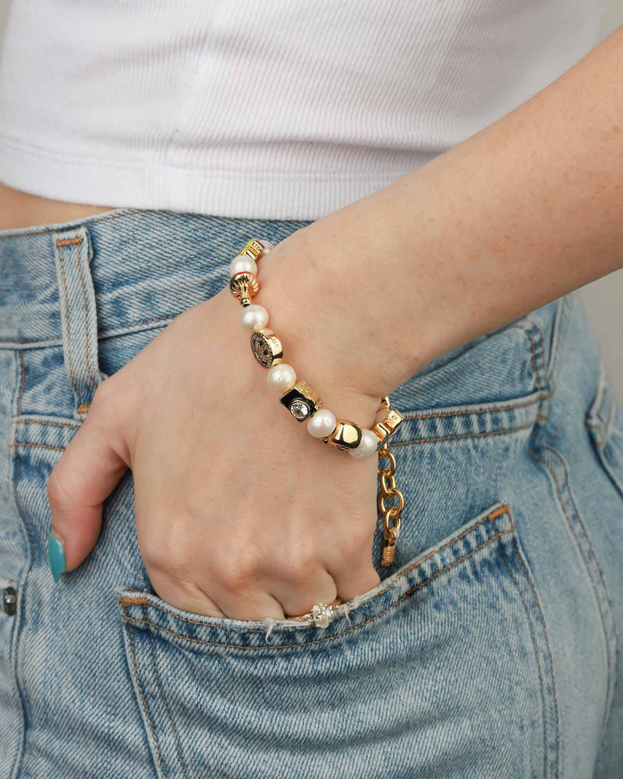 Martha Calvo-Famous Bracelet-Bracelets-14k Gold Plated, Freshwater Pearls-Blue Ruby Jewellery-Vancouver Canada