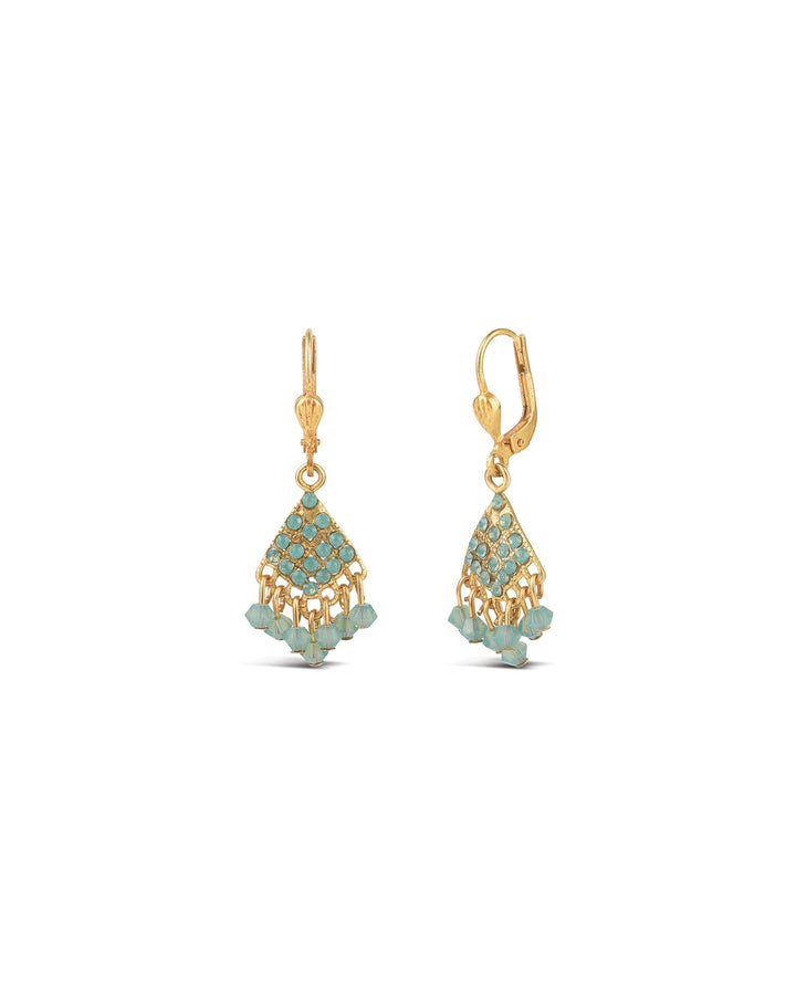 La Vie Parisienne-Fan Crystal Drop Hooks-Earrings-14k Gold Plated, Pacific Opal Crystal-Blue Ruby Jewellery-Vancouver Canada