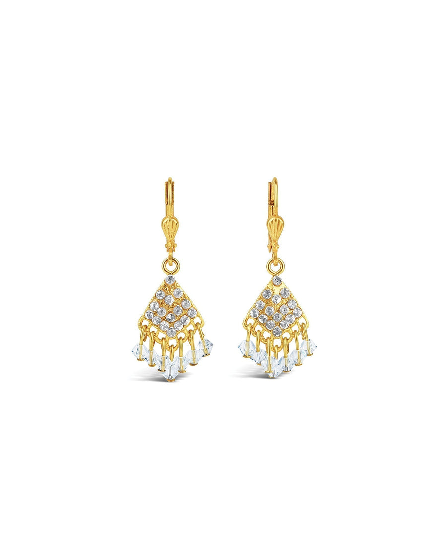 La Vie Parisienne-Fan Crystal Drop Hooks-Earrings-14k Gold Plated, White Crystal-Blue Ruby Jewellery-Vancouver Canada