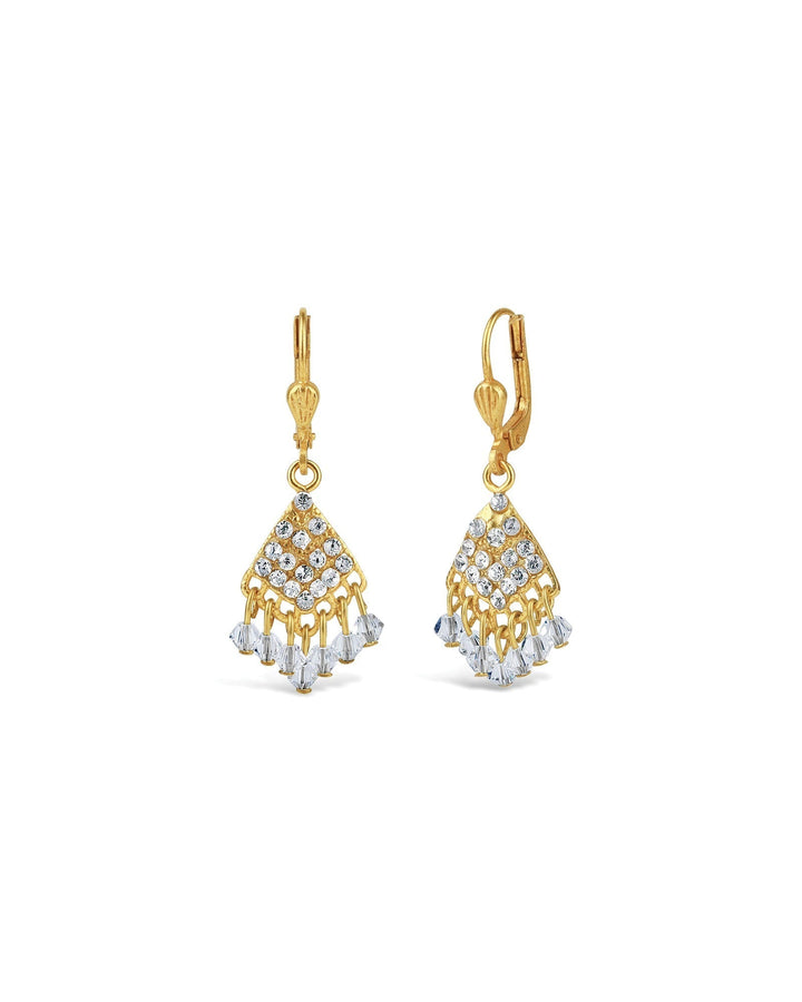 La Vie Parisienne-Fan Crystal Drop Hooks-Earrings-14k Gold Plated, White Crystal-Blue Ruby Jewellery-Vancouver Canada