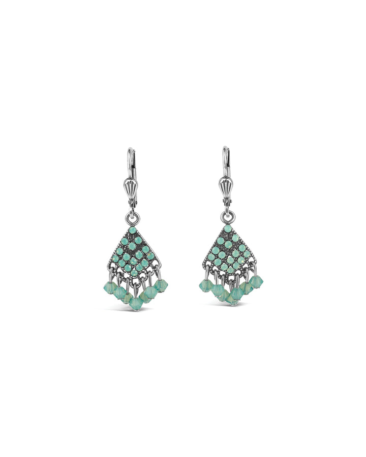 La Vie Parisienne-Fan Crystal Drop Hooks-Earrings-Sterling Silver Plated, Pacific Opal Crystal-Blue Ruby Jewellery-Vancouver Canada