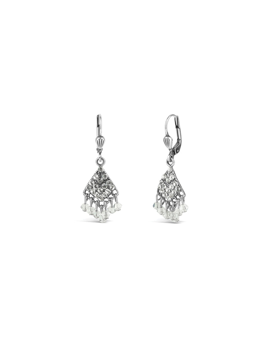 La Vie Parisienne-Fan Crystal Drop Hooks-Earrings-Sterling Silver Plated, White Crystal-Blue Ruby Jewellery-Vancouver Canada