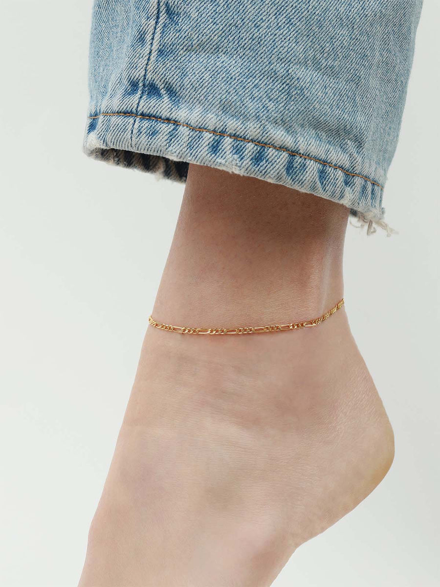 1948-Figaro Chain Anklet I Medium-Anklets-14k Gold-fill-Blue Ruby Jewellery-Vancouver Canada