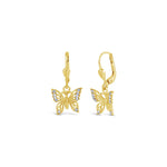 La Vie Parisienne-Filigree Butterfly Hooks-Earrings-14k Gold Plated, White Crystal-Blue Ruby Jewellery-Vancouver Canada