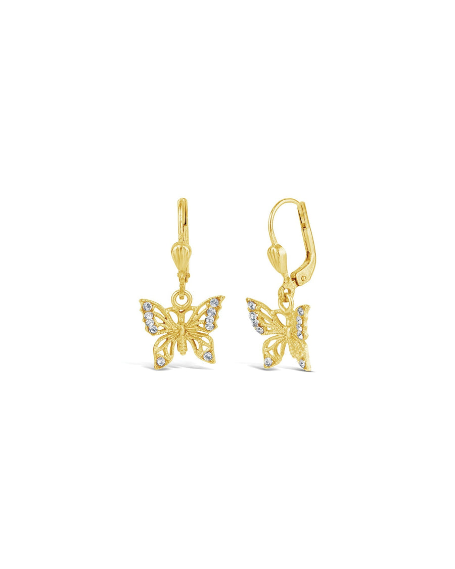 La Vie Parisienne-Filigree Butterfly Hooks-Earrings-14k Gold Plated, White Crystal-Blue Ruby Jewellery-Vancouver Canada
