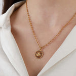 La Vie Parisienne-Filigree Round Bee Necklace-Necklaces-14k Gold Plated, Black Diamond Crystal-Blue Ruby Jewellery-Vancouver Canada