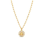 La Vie Parisienne-Filigree Round Bee Necklace-Necklaces-14k Gold Plated, Black Diamond Crystal-Blue Ruby Jewellery-Vancouver Canada