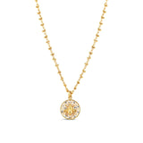 La Vie Parisienne-Filigree Round Bee Necklace-Necklaces-14k Gold Plated, Black Diamond Crystal-Blue Ruby Jewellery-Vancouver Canada