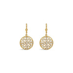La Vie Parisienne-Filigree Round Hooks-Earrings-14k Gold Plated, White Crystal, Black Diamond Crystal-Blue Ruby Jewellery-Vancouver Canada