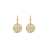 La Vie Parisienne-Filigree Round Hooks-Earrings-14k Gold Plated, White Crystal, Black Diamond Crystal-Blue Ruby Jewellery-Vancouver Canada