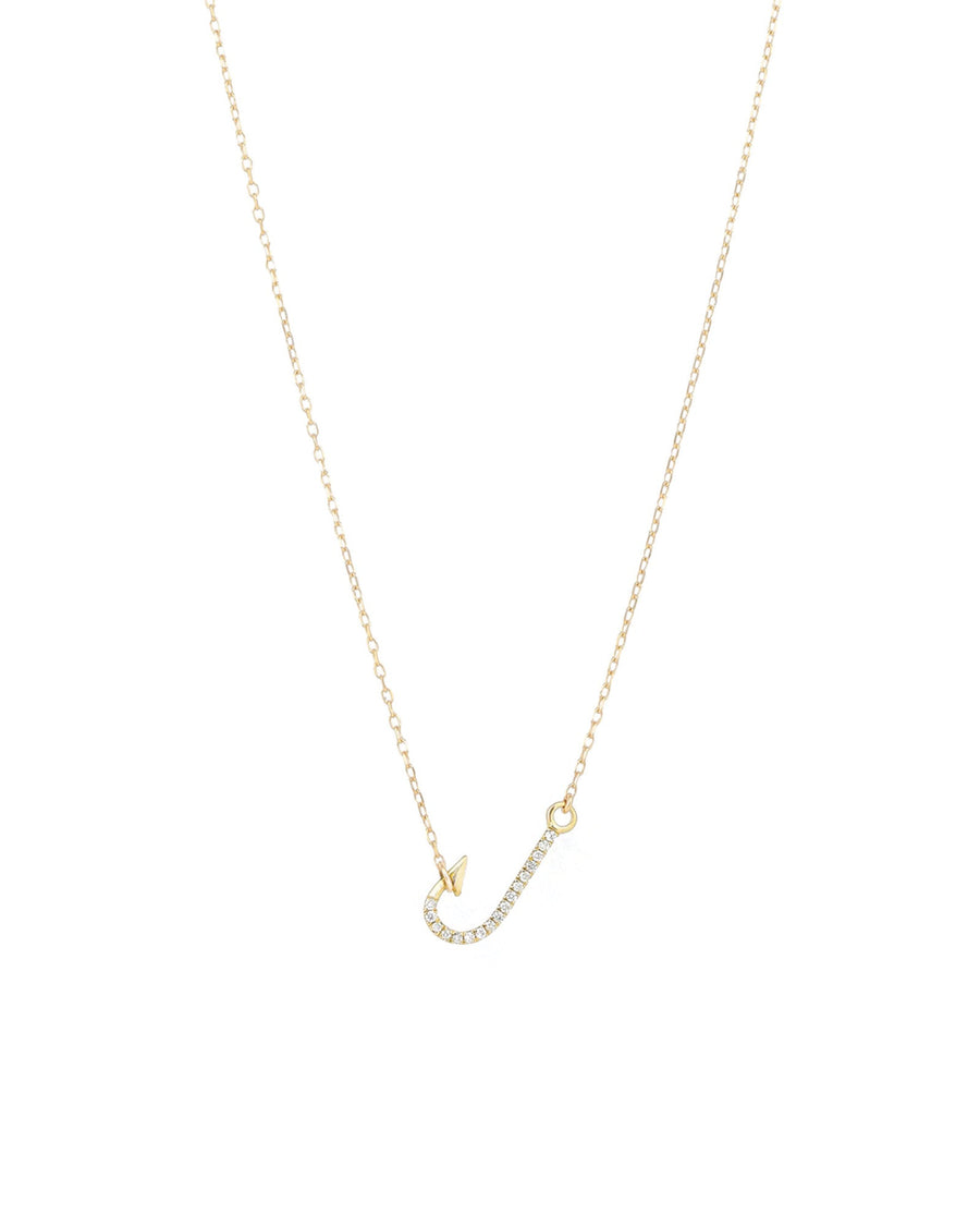 Adina Reyter-Fish Hook Pavé Necklace-Necklaces-14k Yellow Gold, Diamond-Blue Ruby Jewellery-Vancouver Canada