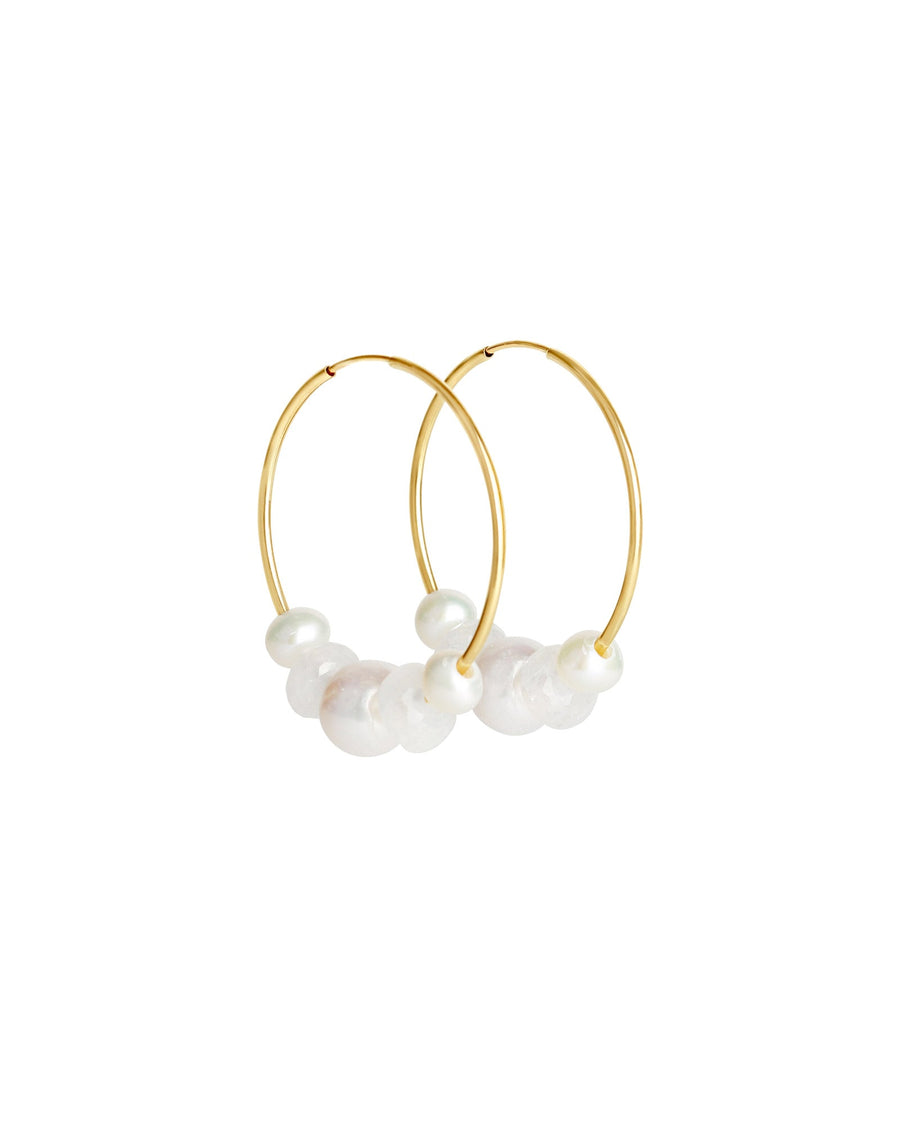 Poppy Rose-Five Floating Pearl + Stone Hoops I 35mm-Earrings-14k Gold-fill, White Pearl, Moonstone-Blue Ruby Jewellery-Vancouver Canada