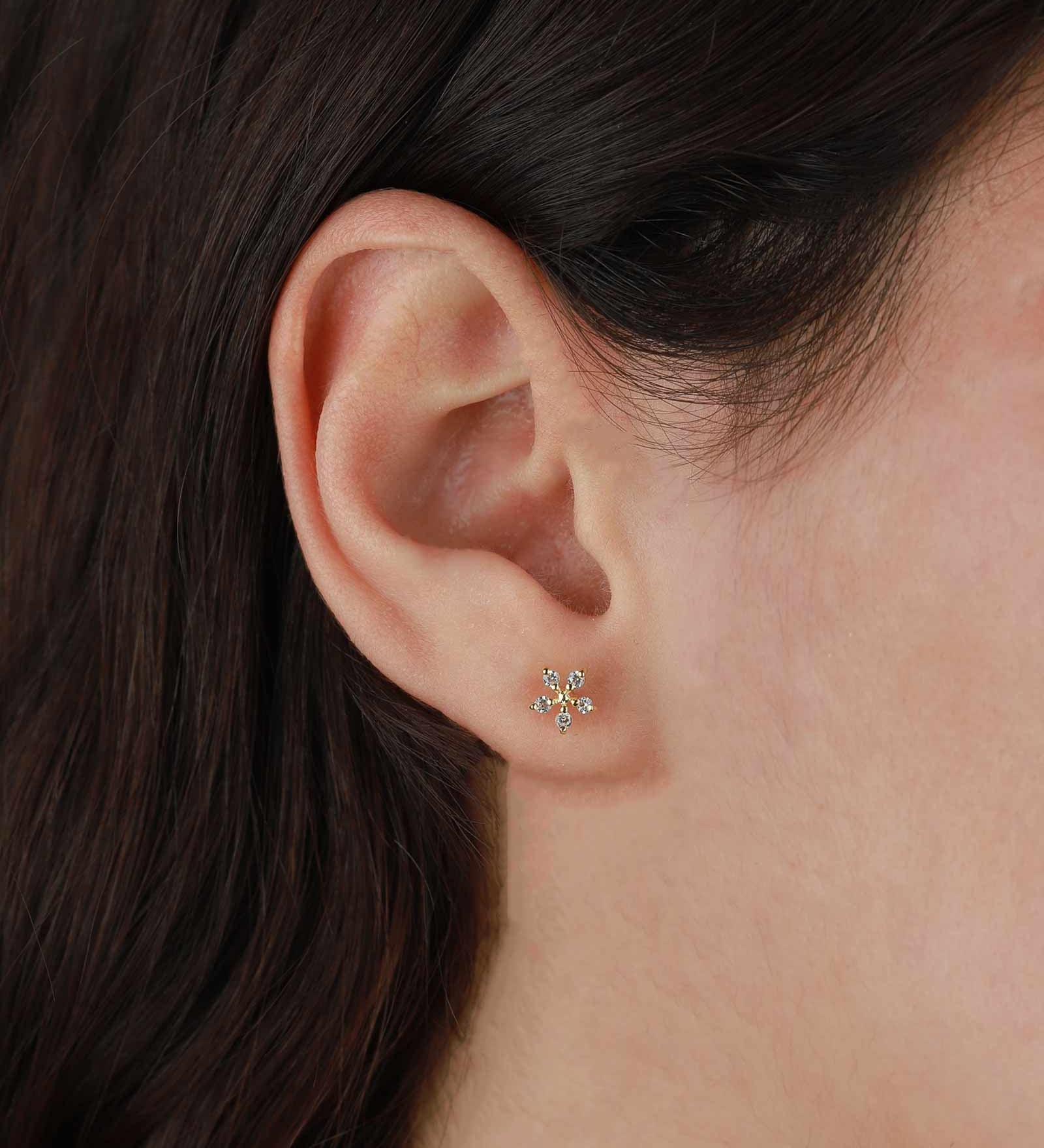 Tashi-Five Petal CZ Flower Studs-Earrings-14k Gold Vermeil, Cubic Zirconia-Blue Ruby Jewellery-Vancouver Canada