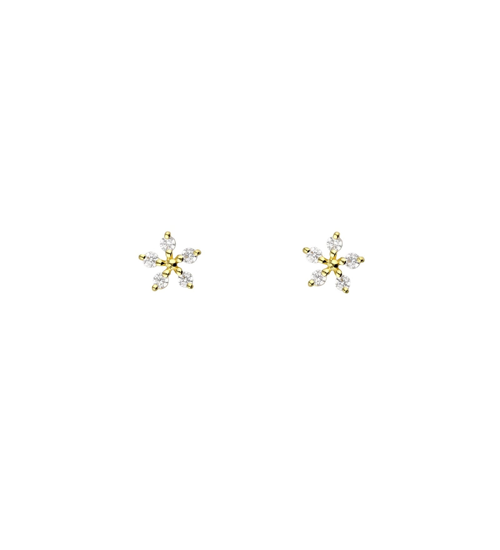 Tashi-Five Petal CZ Flower Studs-Earrings-14k Gold Vermeil, Cubic Zirconia-Blue Ruby Jewellery-Vancouver Canada